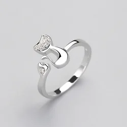 Cute Cat Ring Charm Crystal Finger Ring Open Design Fashion Adjustable Ring for Women Young Girl Child Party Jewelry Gift