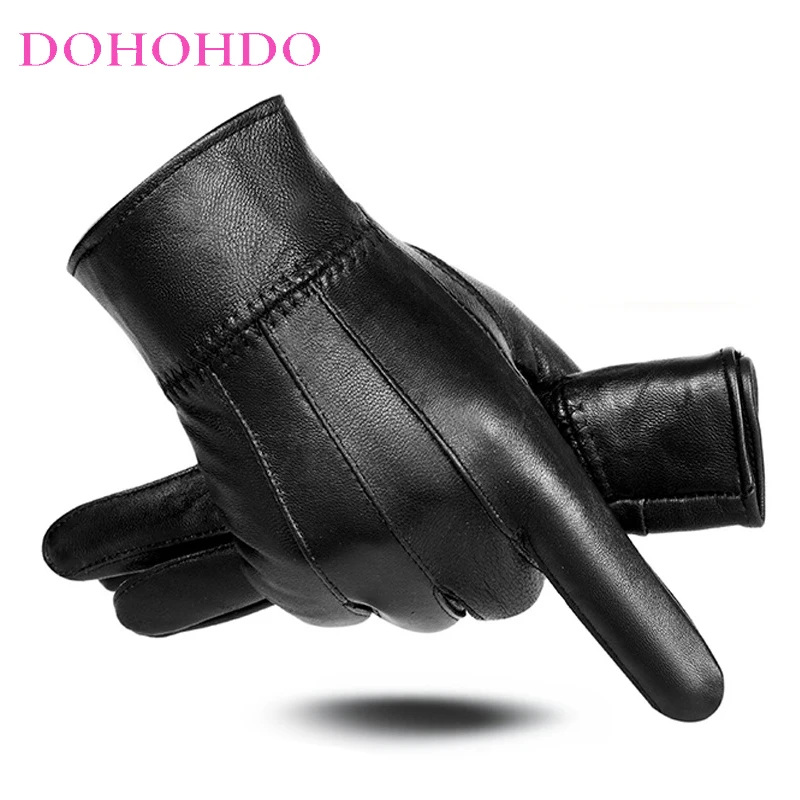 

Leather Gloves Warm Cashmere Men Women Winter Thick Velvet Warm Black Gloves Driving Motorcycle Sheepskin Gloves Guantes Moto