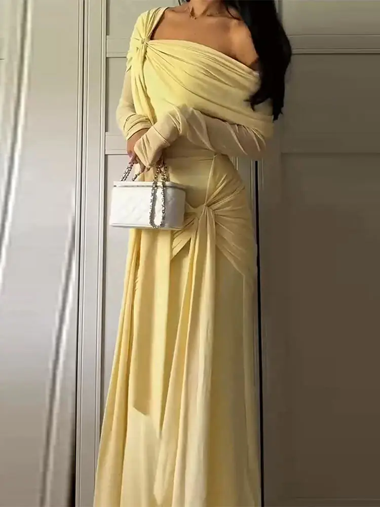 Yellow Crepe Evening Dress Off The Shoulder Mermaid Formal Occasion Pleat Prom Party Gowns Customized Female Robe 2025