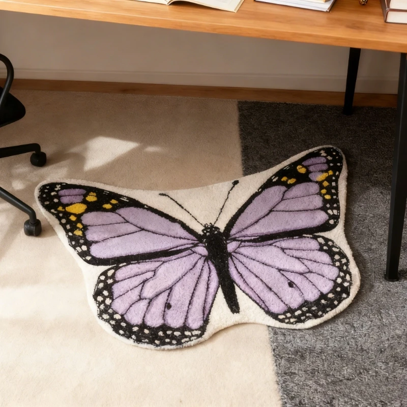 Girly Style Carpets for Living Room Colorful Butterfly Bedroom Decor Carpet Fluffy Soft Irregular Rug Home Cute Plush Floor Mat