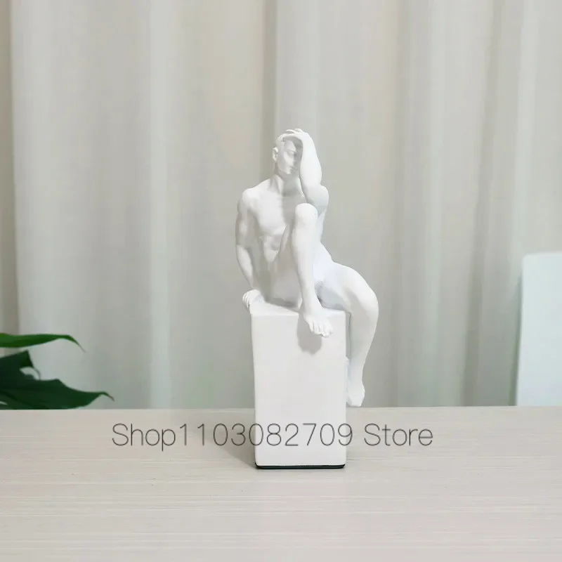 The Thinker Art Sculpture Meditator Figurines Abstract Figure Boy Statue Naked Man Decoration Resin Craft Home Decor Accessories