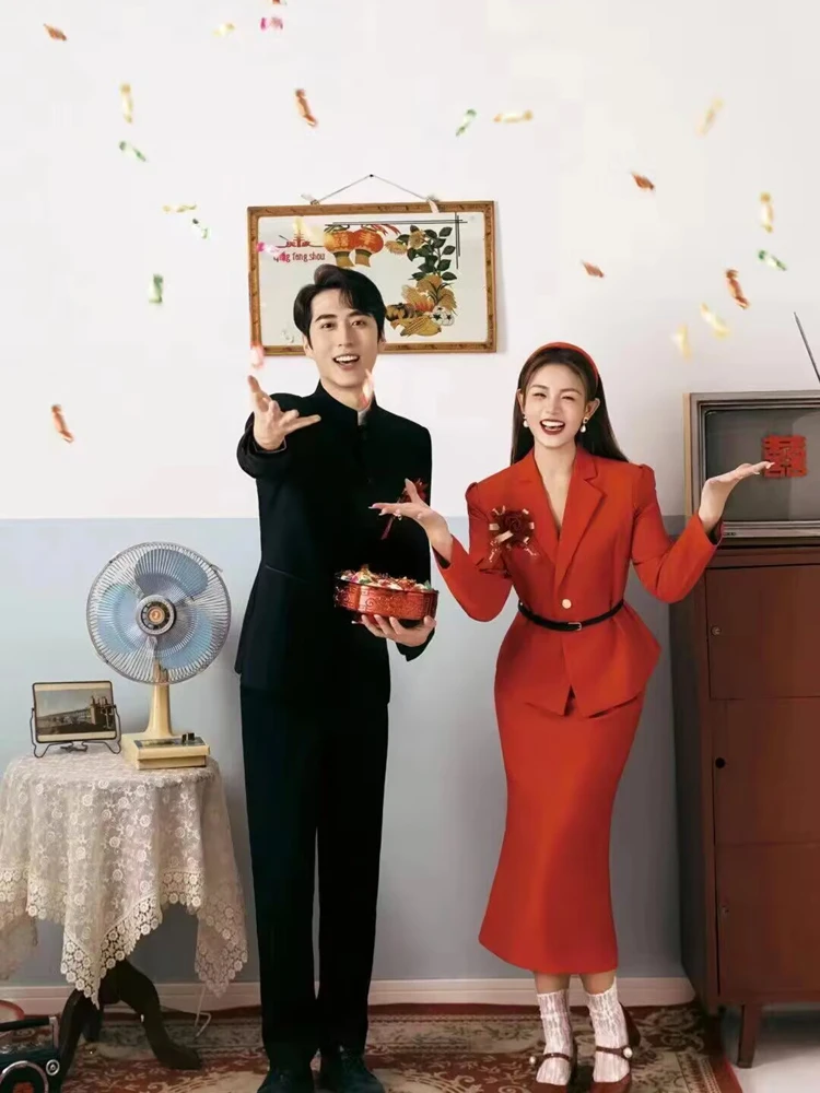 Retro Couple Photography Studio Theme Clothing Hong Kong Style 80s Bridesmaid Casual Wedding Dresses National Costume Stage C...