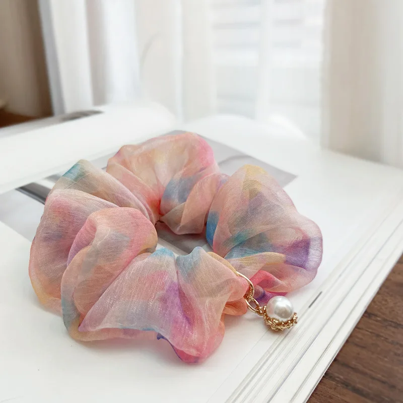 12pcs Fashion Floral Print Tie-Dyed Tutu Scrunchies Ponytail Holder Elastic Hair Bands Women Headwear Boutique Hair Accessories