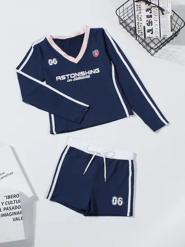 गर्मियों में सेक्सी महिलाओं के लिए 2 पीस सेट क्लब आउटफिट लेटर प्रिंट वी-नेक क्रॉप टॉप+मैचिंग ड्रॉस्ट्रिंग शॉर्ट्स कैज़ुअल ट्रैकसूट 10 best sales पार्टी वियर - №1