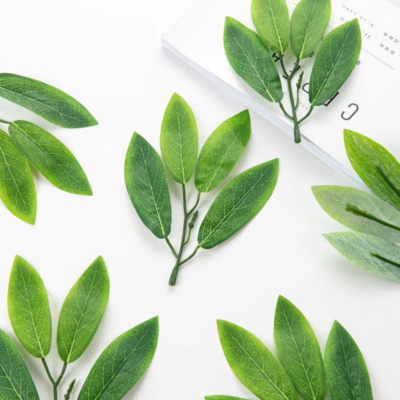 50/100 Stück künstliche Pflanzen, grüne Seide, Oleander-Blätter für Hochzeit, Girlande, Weihnachten, Heimdekoration, DIY-Süßigkeitsbox, Sammelalbum – Detail 1