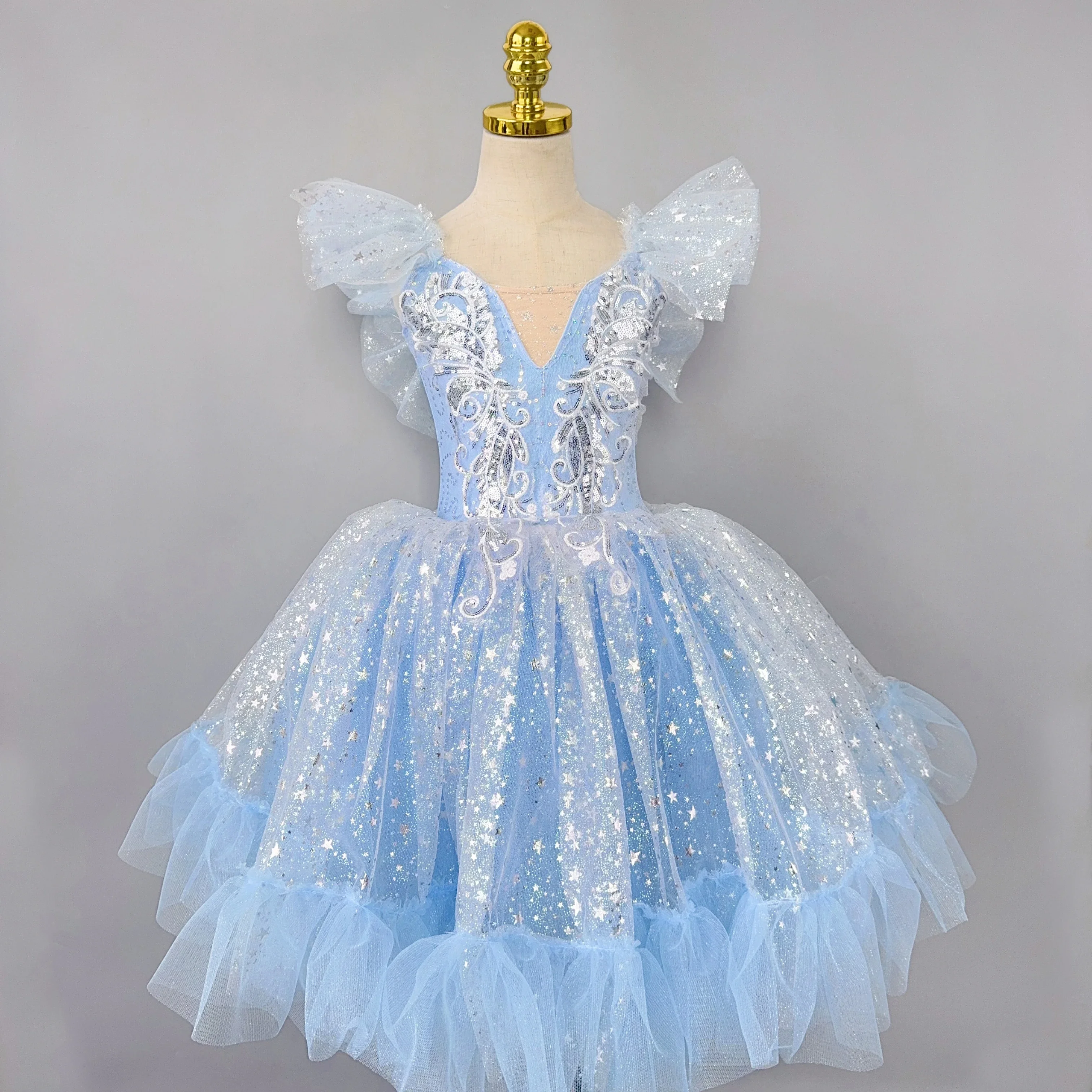 Robe Tutu de Ballet romantique pour enfants, jupe de danse pour filles, jupe de Ballet à paillettes dorées, vêtements de spectacle de Ballet, robe de princesse longue