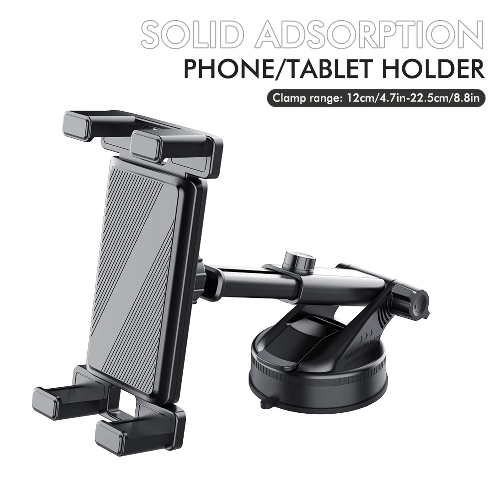 Extendable Suction Cup Car Tablet Holder, 360° Rotation Dashboard Mount for iPad, Foldable Screen Phone, Switch, 4.7-8.8"