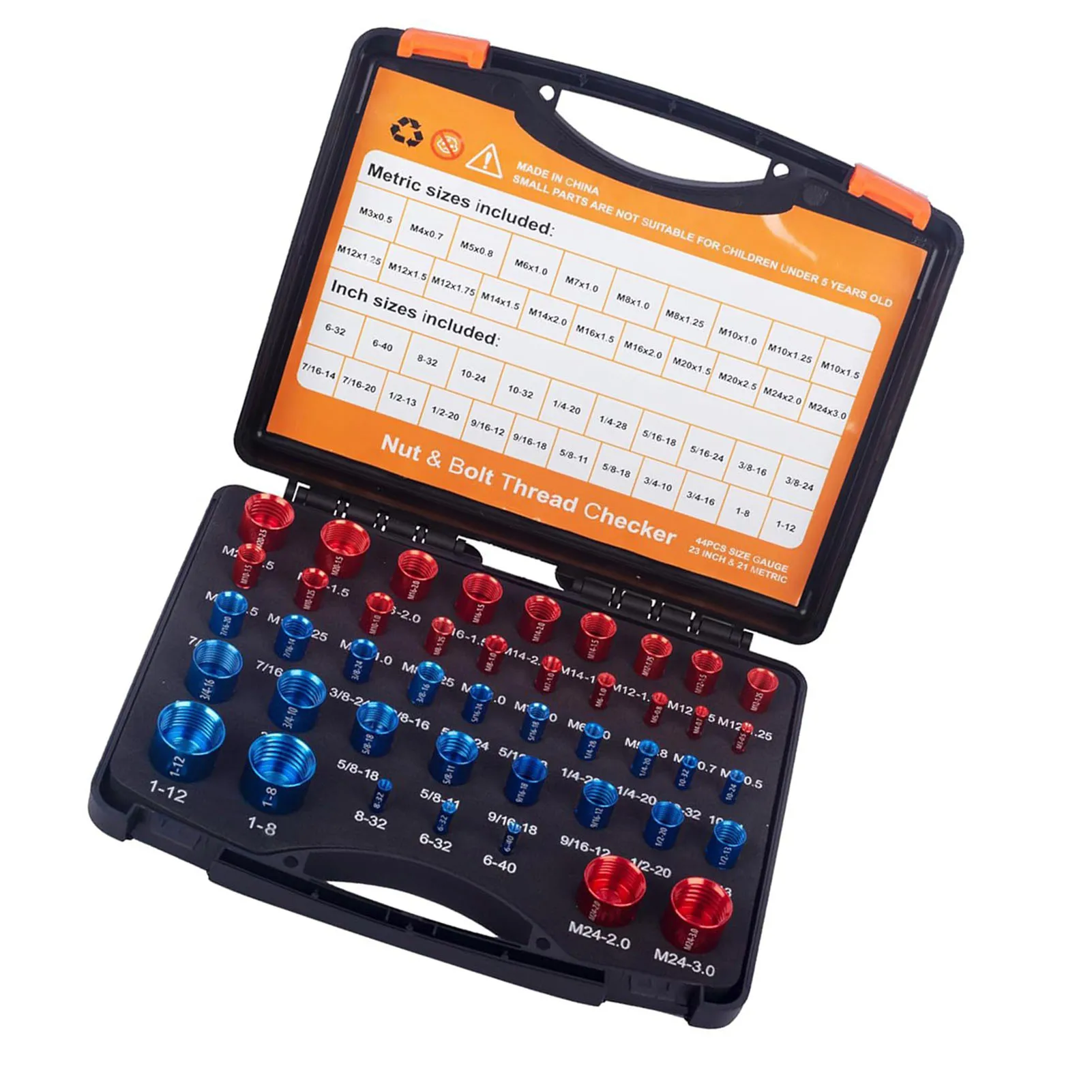

44PCS Thread Checker Nut Bolt Thread Checker Aluminum Bolt Nut Identifier Gauge with Storage Box for Maintenance Repair