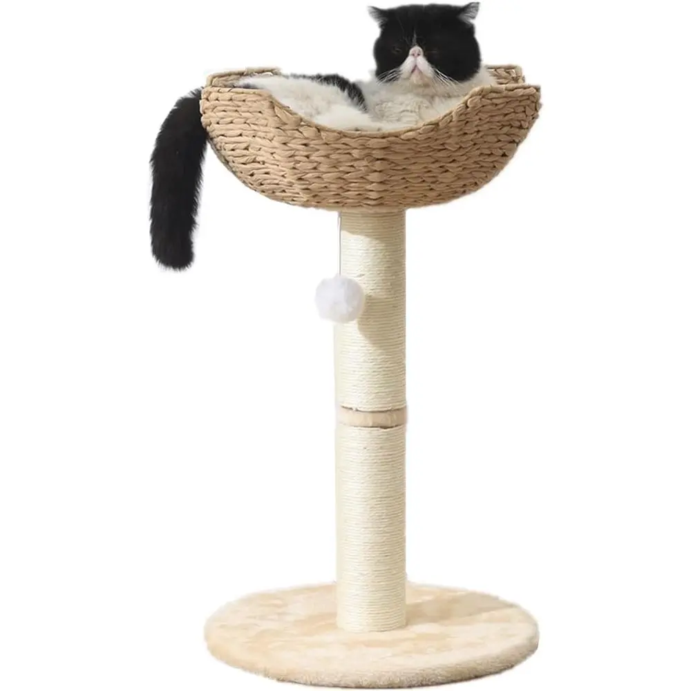 

Large Rattan Cat Tower with 17.7 Wicker Basket, Handwoven Nest, Window Perch for Cats up to 25LBS