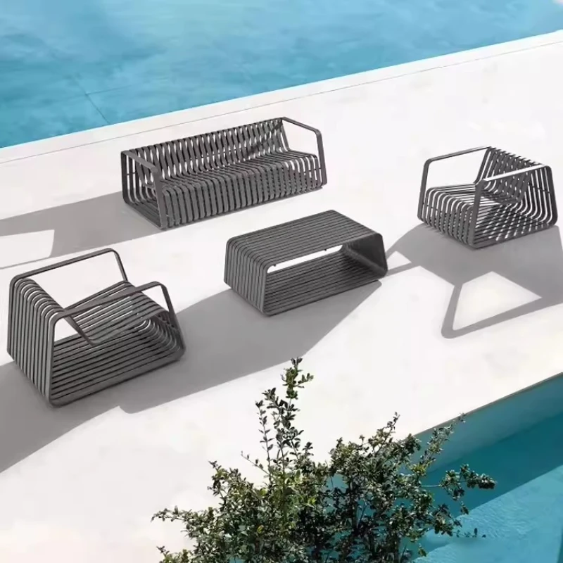 Stainless Steel Sofa Hotel Balcony Courtyard Outdoor Garden Coffee Table Combination Villa Waterproof Aluminum Alloy