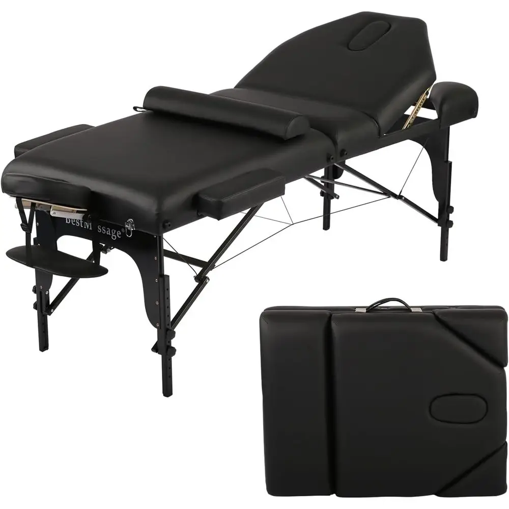 

Портативный массажный стол из искусственной кожи шириной 30 дюймов с регулируемой спинкой для спа-салонов и тату-салонов, черный