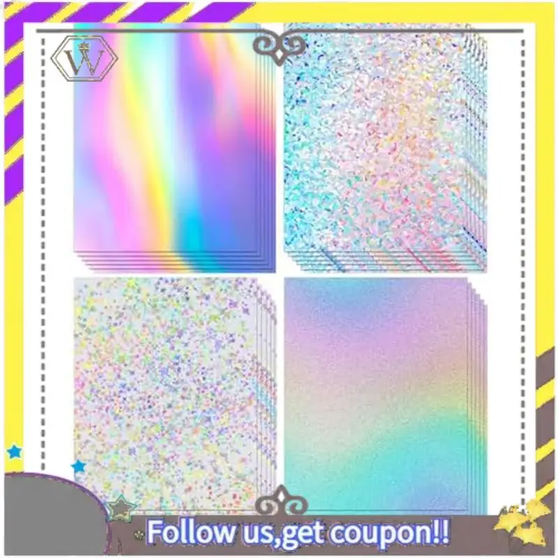 

New 24 Sheets Holographic Cardstock Glitter Rainbow Mirror Paper Thick Cardstock For Crafts Card Making, Party Decoration