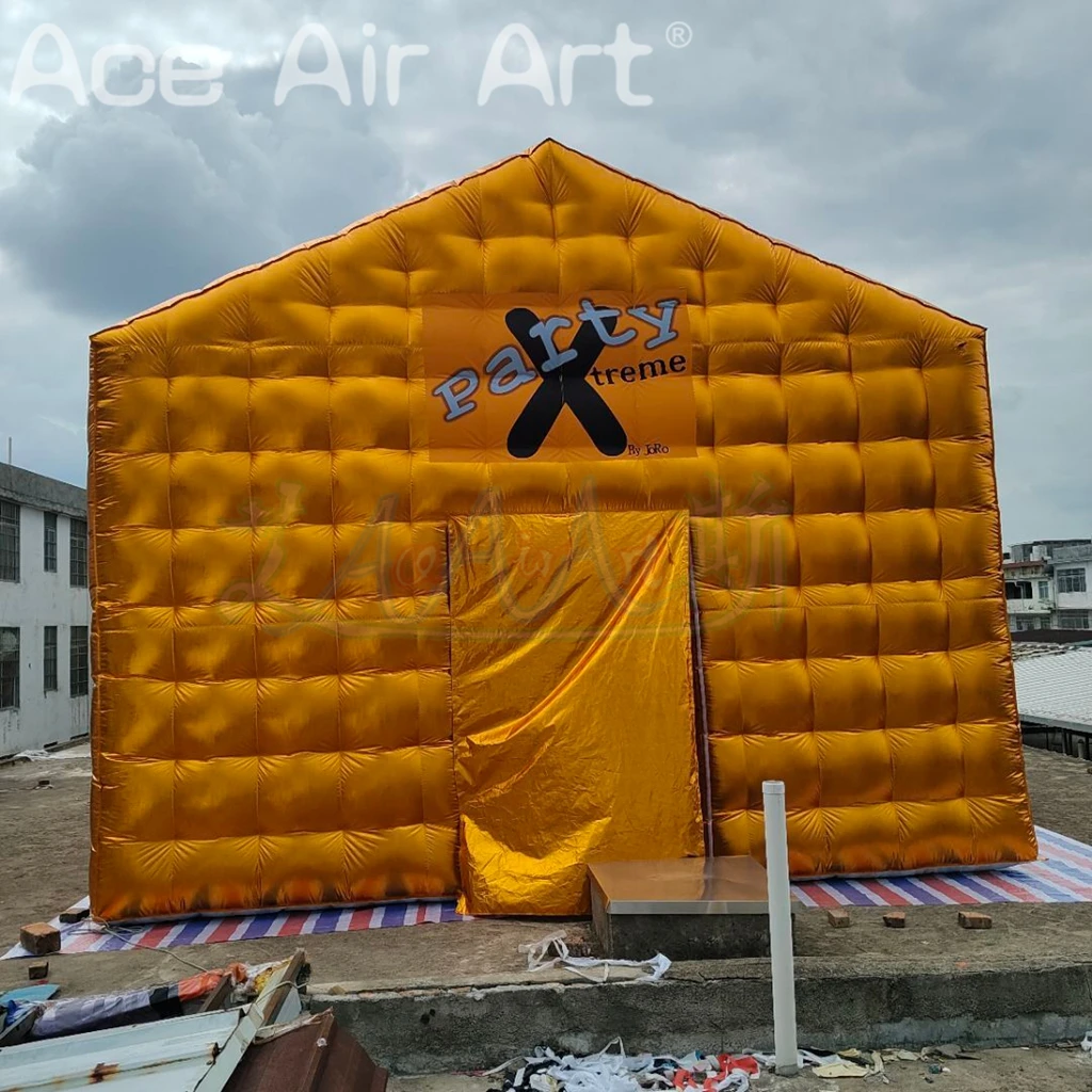 Boîte de nuit gonflable Disco dorée Portable, tente de fête gonflable, boîte de nuit gonflable avec 2 portes pour événements en plein air