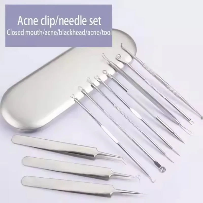 11 pçs pinças de cabelo encravado acne remoção cravo agulhas pontos pretos limpador poros limpeza profunda rosto cuidados com a pele ferramentas