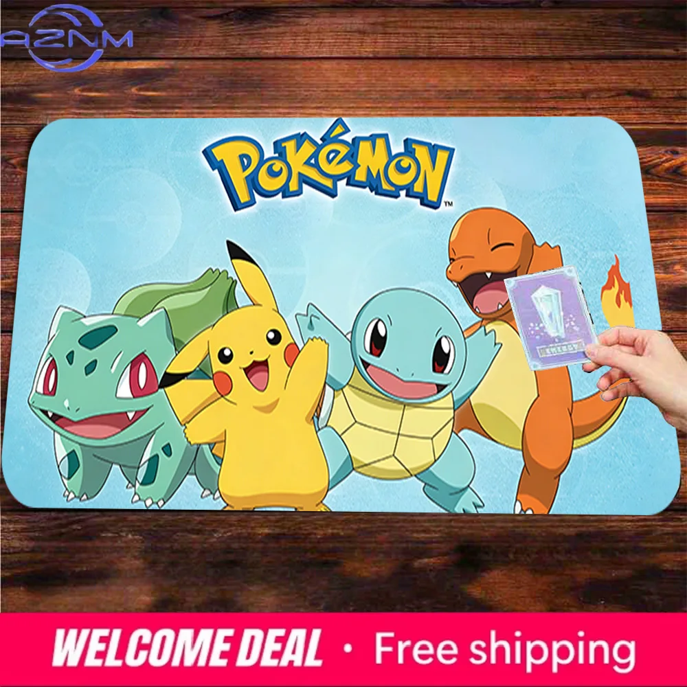 Blue Pokeball Pattern Pokemon TCG Playmat Non-Slip Gaming Mouse Pad with Pikachu Starters Ideal for PC Computer Games