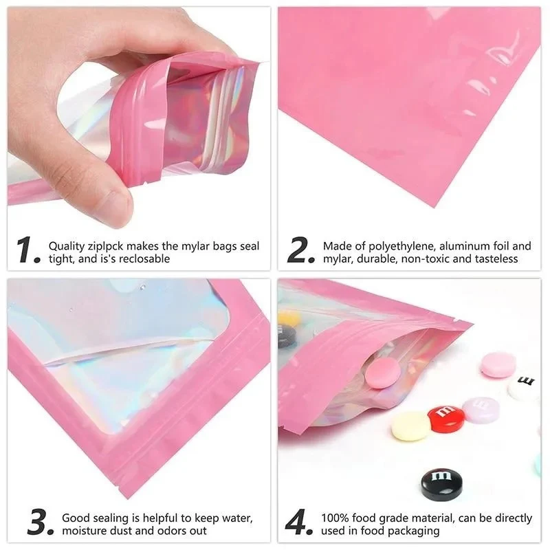 50Pcs Translucent Mylar Bags Resealable Odor Proof Bags Earrings Ring Jewelry Phone Case Cosmetic Storage Holographic Packaging