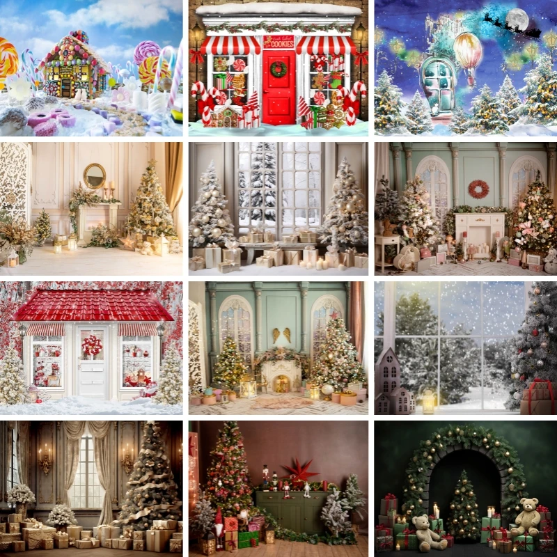 

Mocsicka Christmas Tree Gift Photocall Backdrop Window Fireplace Baby Family Portrait Photography Backgrounds Decor For Booth