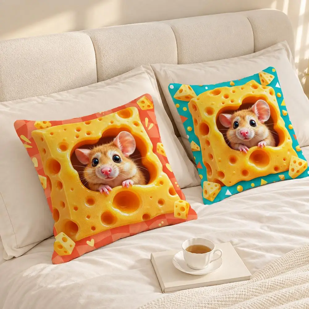 Art Aesthetic Decor C-Cheese mouse Cushion Cover Soft Short Plush throw pillow Sofa Bedroom Den Car Dorm Decor Gifts