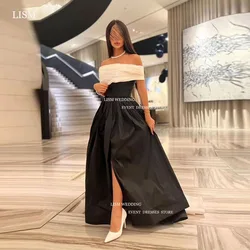 LISM Elegant Black And White Off The Shoulder Evening Dresses Saudi Arabic Women Floor Length A-Line Formal Prom Dress Split