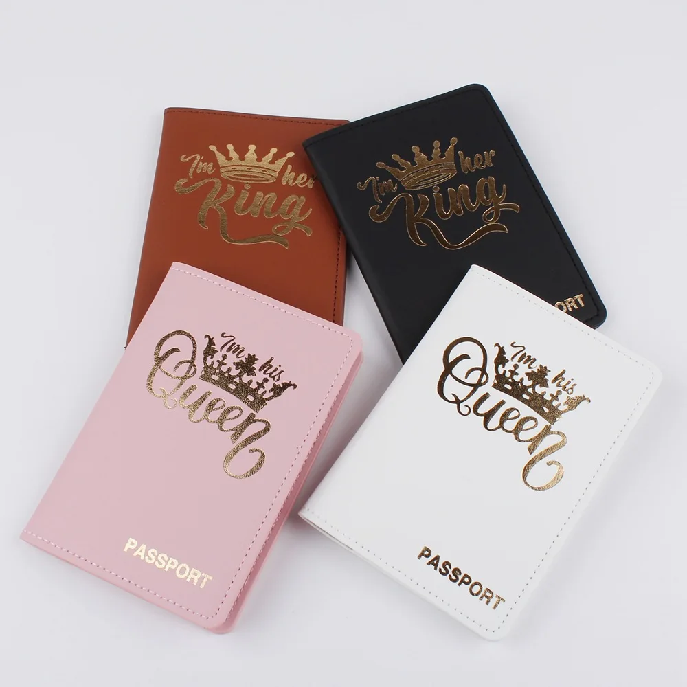 Novo amante casal passaporte capa quente estampagem "king & queen". Capa de passaporte de casamento de viagem