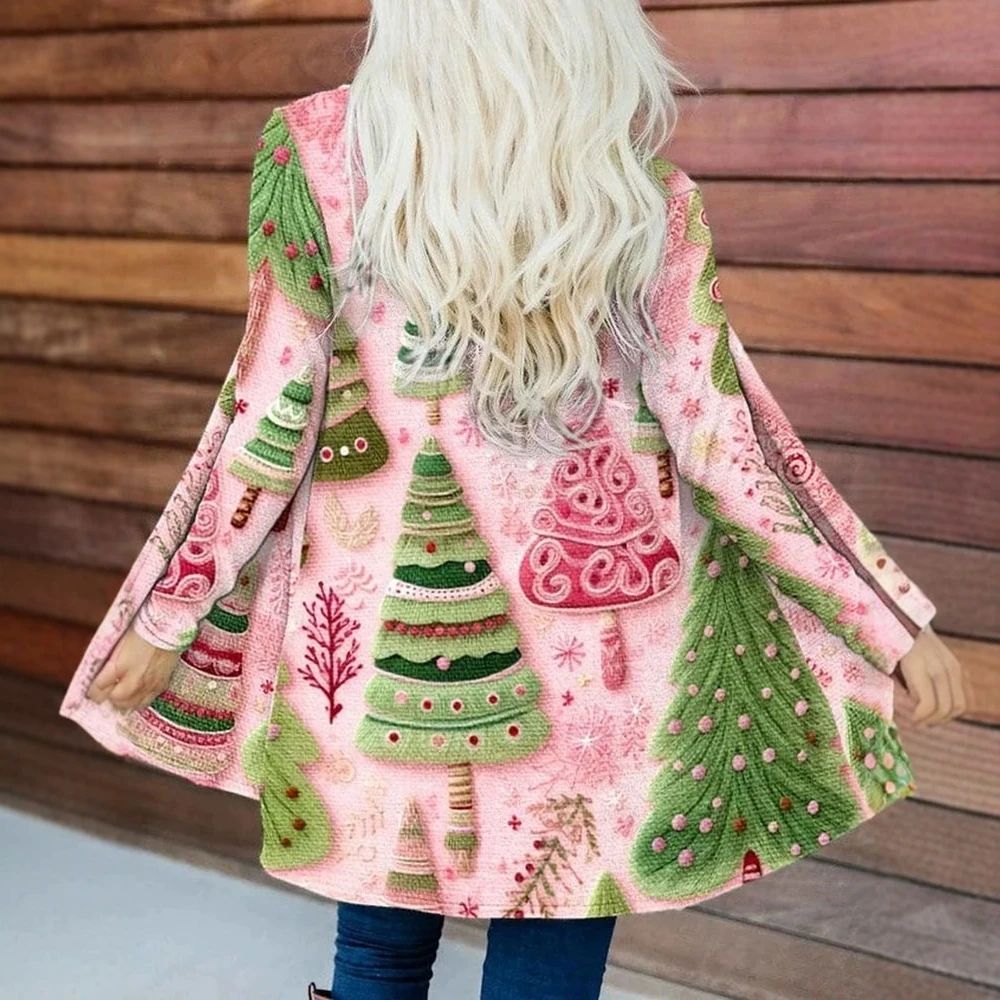 

UNIKTEE Women's Long Sleeve Jacket Autumn Winter Cozy Holiday Print Open Stitch Regular Fit Basic Daily Jacket