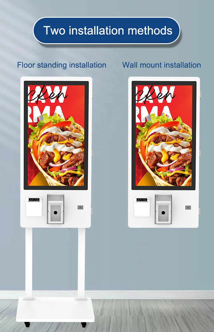كشك طلب ودفع المطاعم قائم على الأرض من VETO مقاس 32 بوصة مع ماسح رمز الاستجابة السريعة
