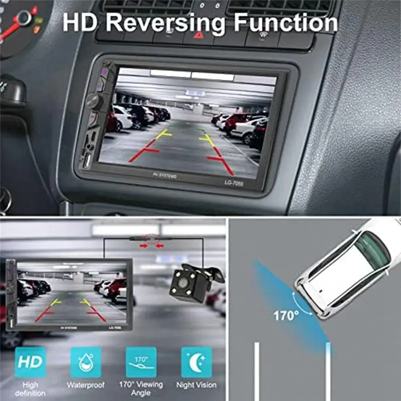

A48P-Double DIN Car Audio 7-Inch Car Audio As Shown Touch Screen Audio With Reversing Camera, Carplay