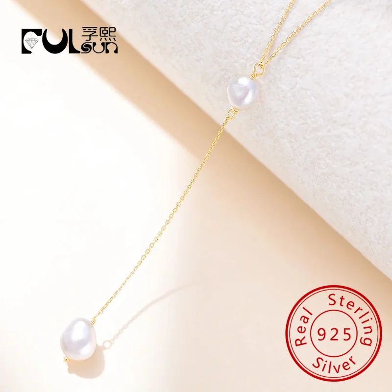 

Y-shaped y shaped necklace 925 Sterling Silver 14K Gold Plated Fine Jewelry Natural Pearl Tassel Necklace for Women