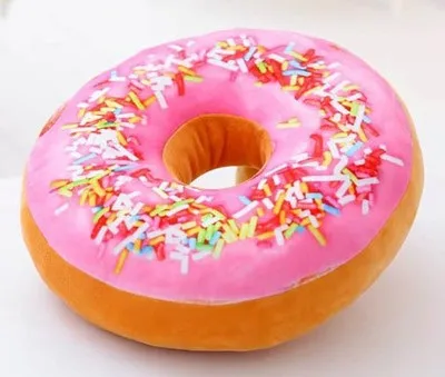 38cm 3D Donut Kussen Schattig Pluche Rond Taart Kussen Sofa Zitkussen Kantoor Napmat Beste Verjaardagscadeau voor Kinderen Huisdecoratie