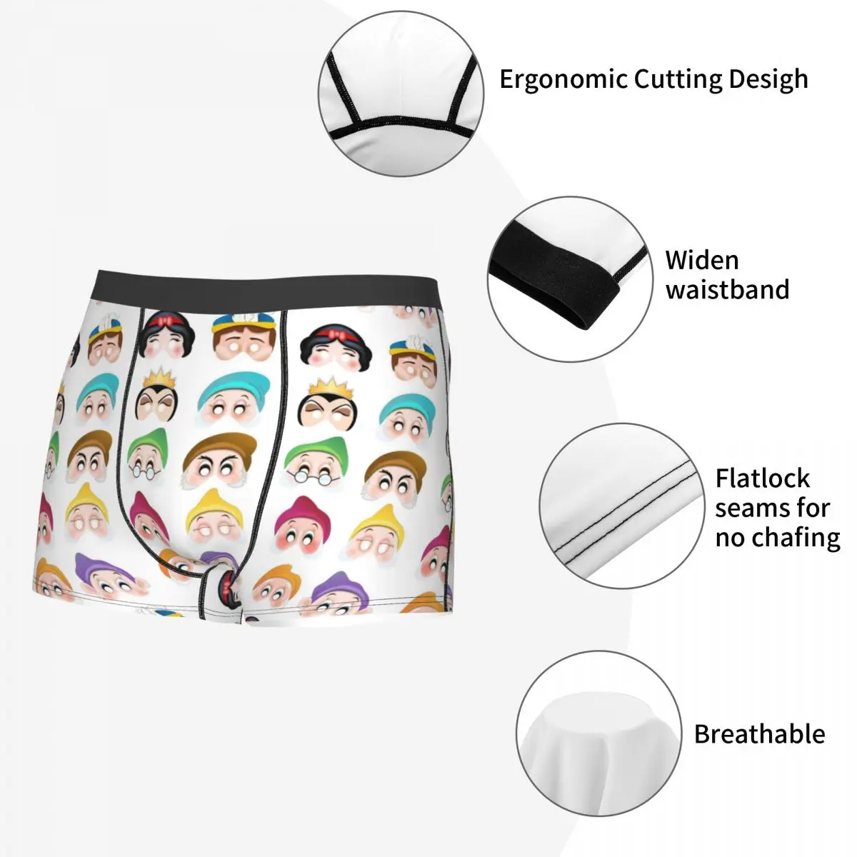 Moda personalizzata Biancaneve e i sette nani Boxer Pantaloncini Mutandine Mutande maschili Slip traspiranti Intimo
