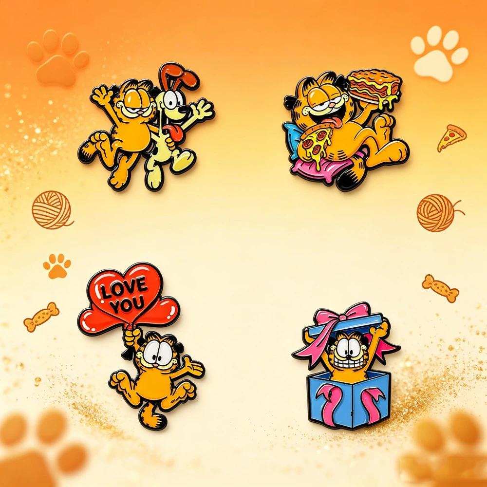 4 Stück Niedliche Orange Katzen-Anime-Broschen, Lustige Anstecknadeln für Rucksack, Jacke, Kleidung, Dekoration, Geschenk – Detail 3