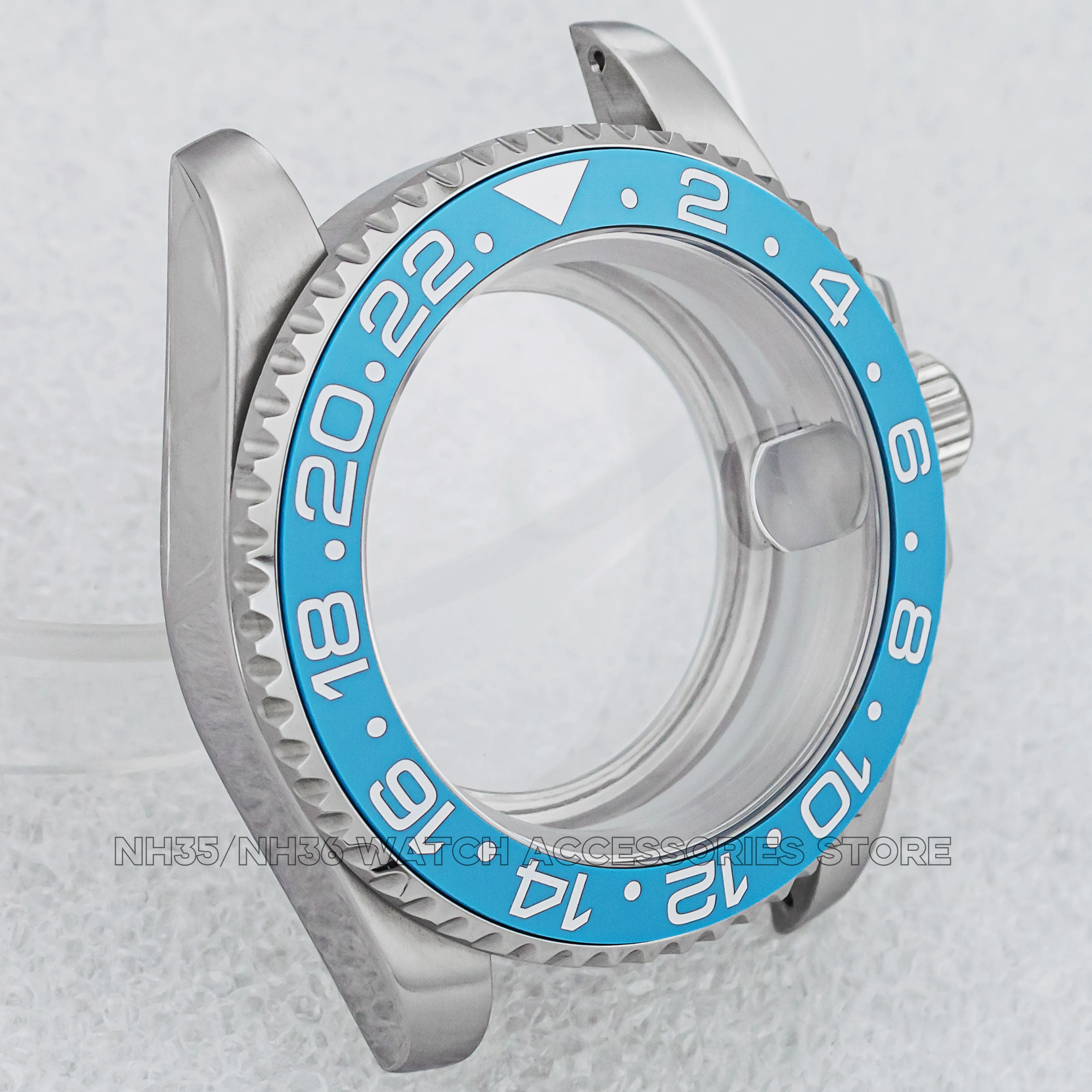 

NH35 Case Ice Blue Ceramic Bezel Watch Case 40mm 316L Steet Sapphire Glass10ATM Waterproof For NH35 NH36 Movement Sub Gmt Case