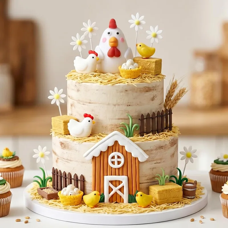 22pcs Chicken Cake Decoration Chick Egg Cake Toppers Farm Animal Birthday Party Decor Baby Shower Party Supplies
