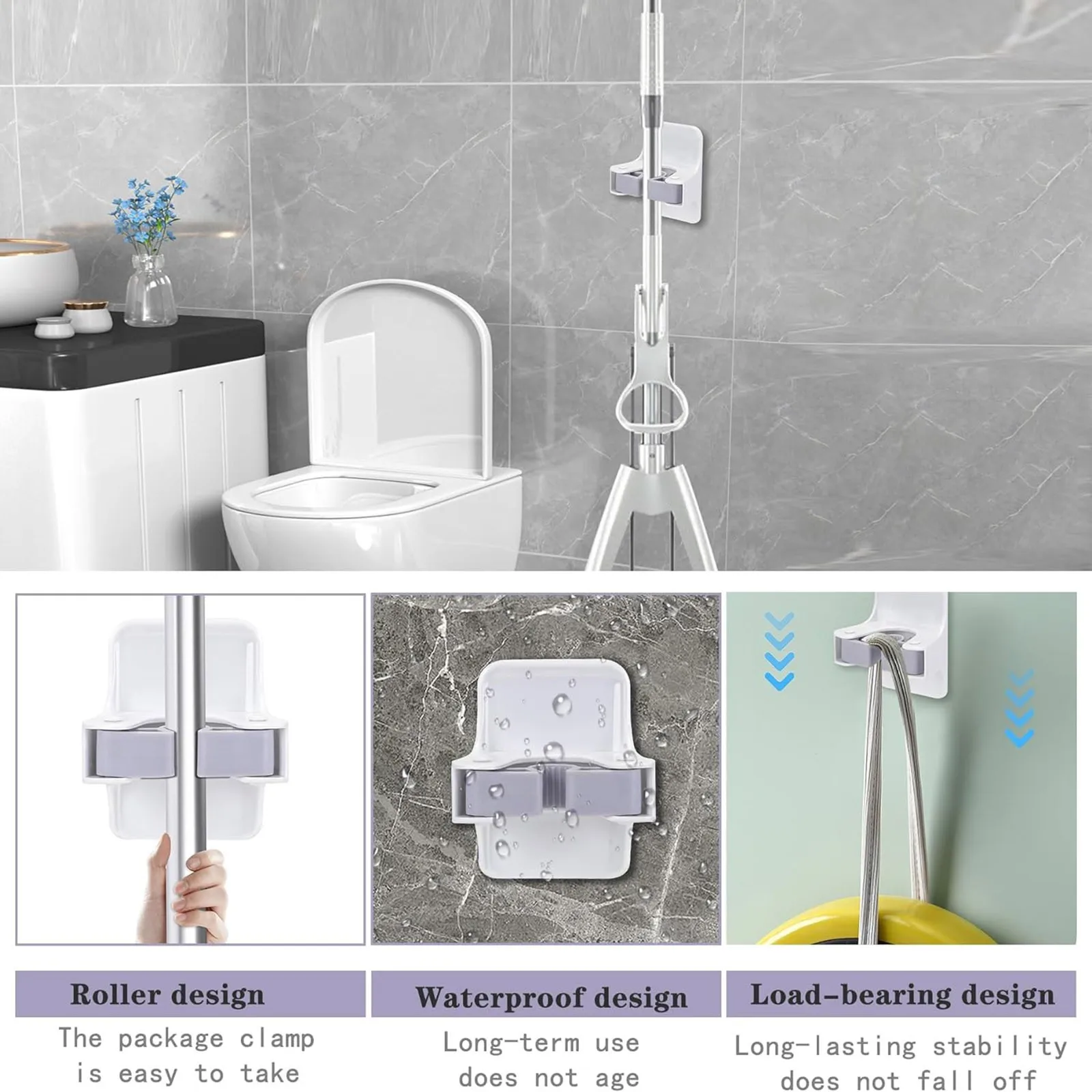 Mop Holder Self-adhesive Broom Stand Wall Mounted Mop Support Sweeping Brush Hook Storage Organizer Bathroom Kitchen Accessories - view 5