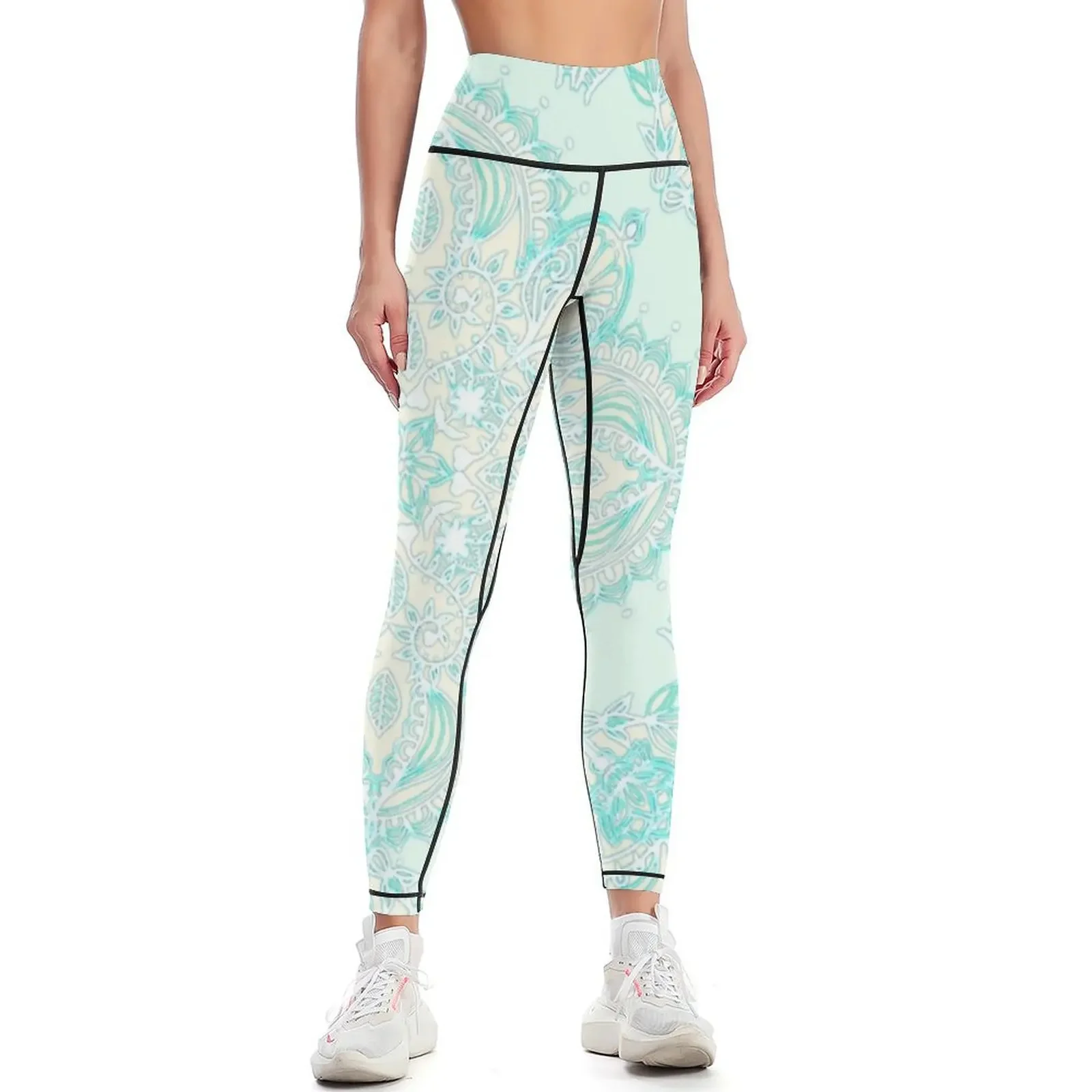 

Aqua Lace Mandala on Cream - customer request Leggings Legging sport Women's push up Tight fitting woman Womens Leggings