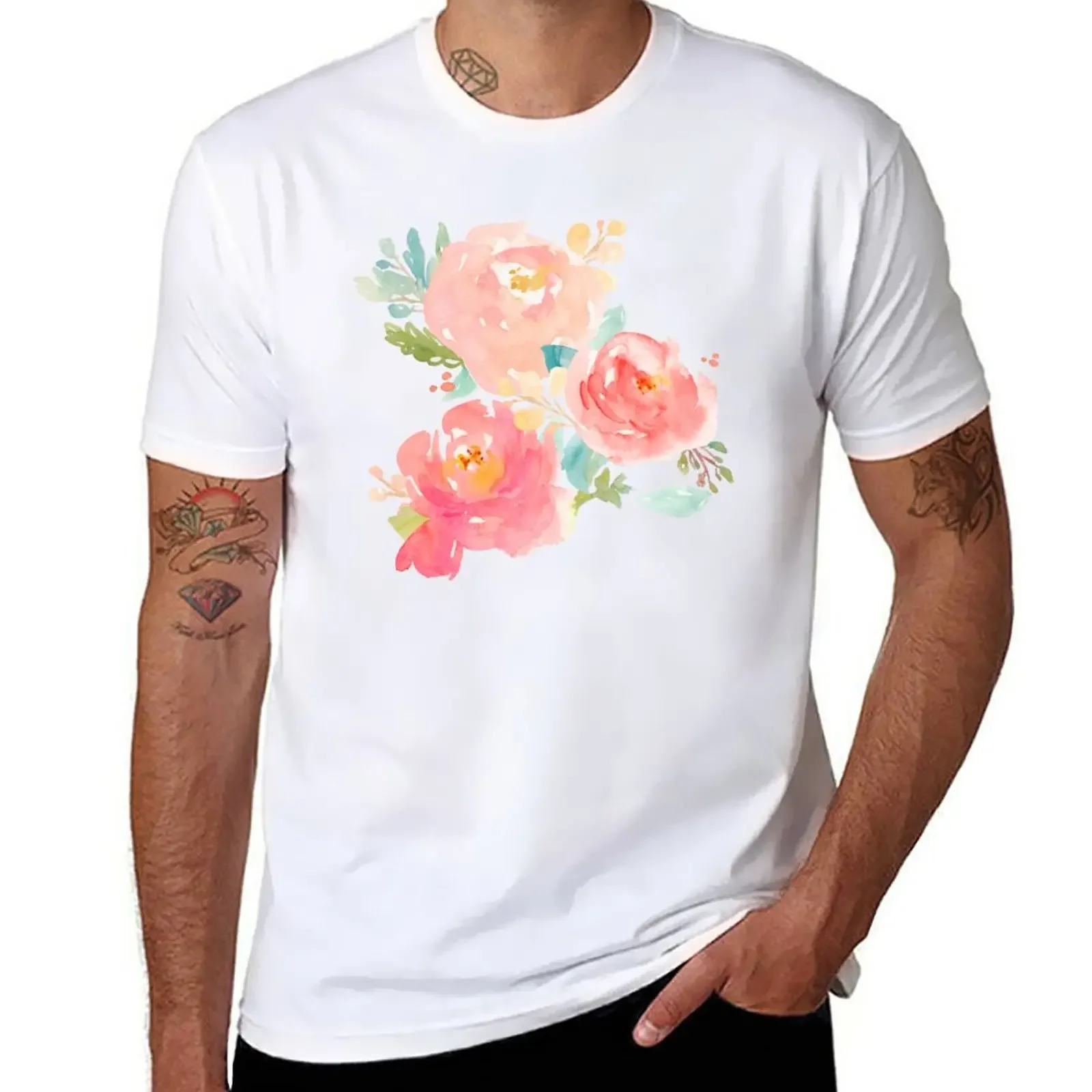 Peonies Watercolor Bouquet T-Shirt cute tops customs design your own Men's t-shirts