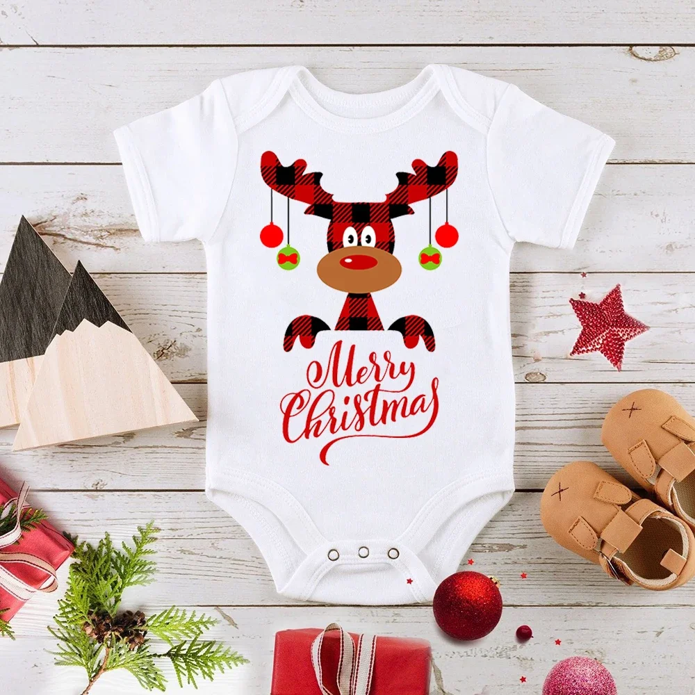 Christmas Deer Snowman Print Infant Bodysuits Body Baby Clothes Xmas Party Gift Boy Girl Romper Short  Sleeve Newborn Jumpsuit