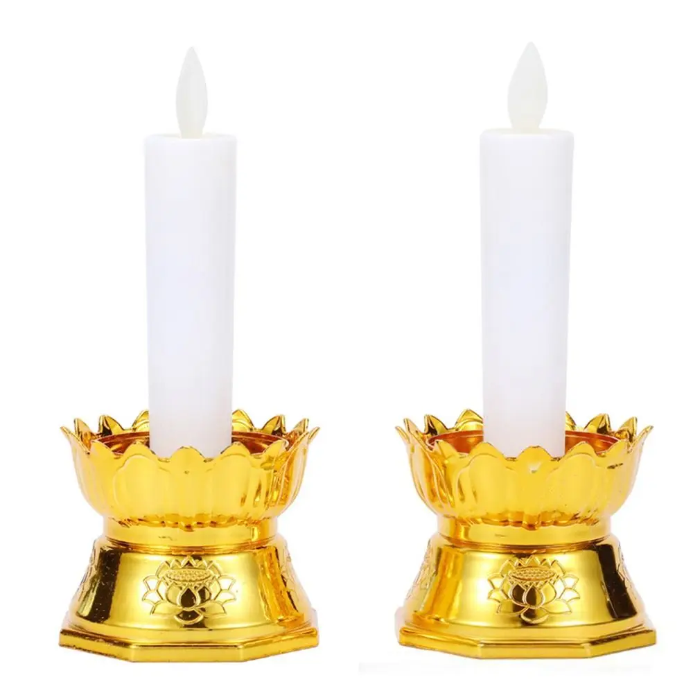 

Flickering Candle Flame Lotus Candle Set Gold White Plastic Candle Incense Burner Set with Batteries LED Light