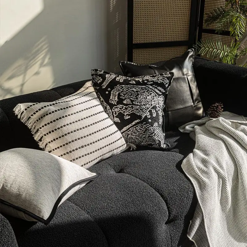 45X45/50X50CM Black French Throw Pillow Cover Light Luxury Middle Ancient Waist Cushion Cover Decor Home Decorative Pillowcase