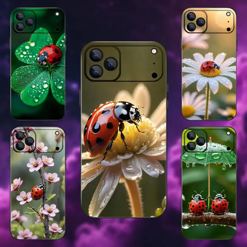 

Eautiful Insects Ladybugs Phone Case For iPhone 17,16,15,14,13,12,Pro,Max,Plus,E,SE4,Air,Mini Black Soft Box