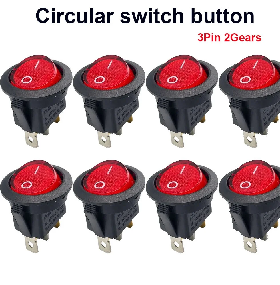 10 SZT. Okrągły przycisk przełącznika 3-pinowy 2-pozycyjny czerwono-czarny przełącznik KCD1-105 mały wyłącznik zasilania 20MM 15MM