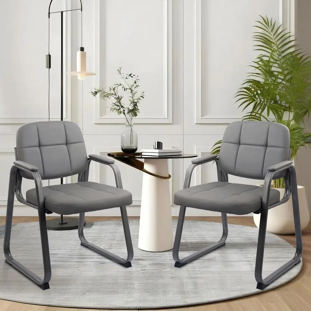 Waiting Room Gt Chair with Bonded Leather Padded Arm Rest or Oice Retion and Conerence Desk Black with Sled Base Grey 6 Pack