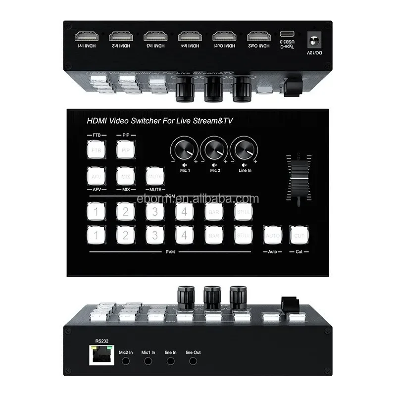 4K Video Mixer Switcher 4 CH HDMI Multi Camera Streaming Live Production Broadcasting Station Support Video Capture Record PIP