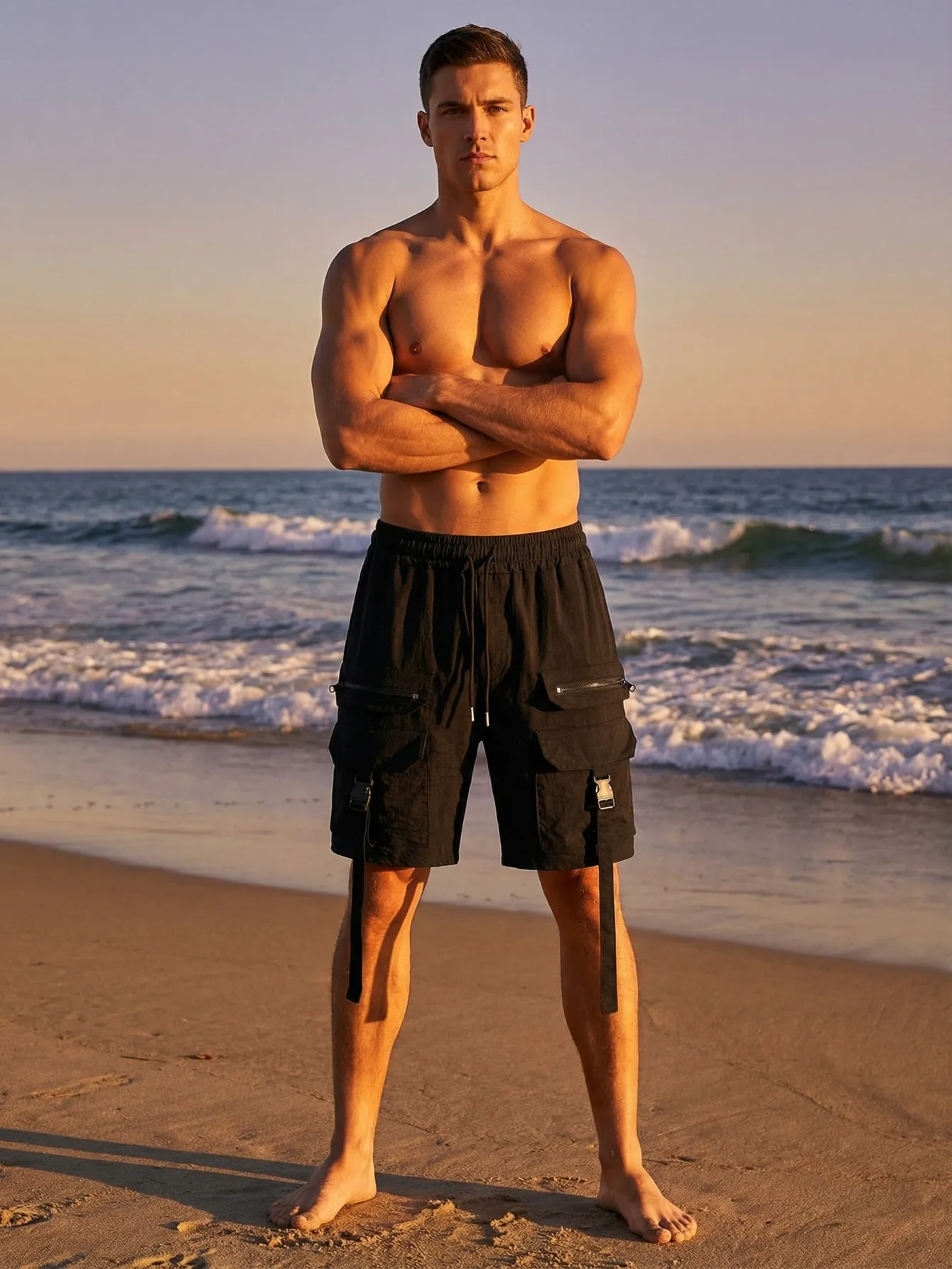 

Летняя мужская рабочая одежда, короткие брюки с пятью карманами и застежкой-молнией, повседневные и универсальные прямые короткие брюки