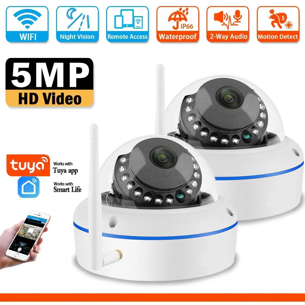 

5MP IP66 Tuya Smart Home Life WiFi Camera Metal Dome Mini Wireless Security Audio Outdoor Waterproof IP Camera With SD Card Slot