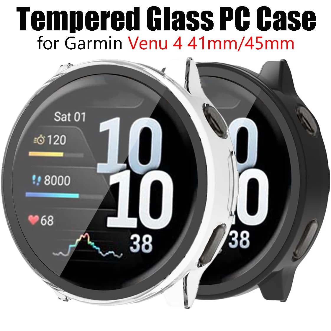Displayschutzfolie aus gehärtetem Glas für Garmin Venu 4 45 mm 41 mm PC-Gehäuse, kratzfeste transparente Schale für Garmin Venu4-Zubehör