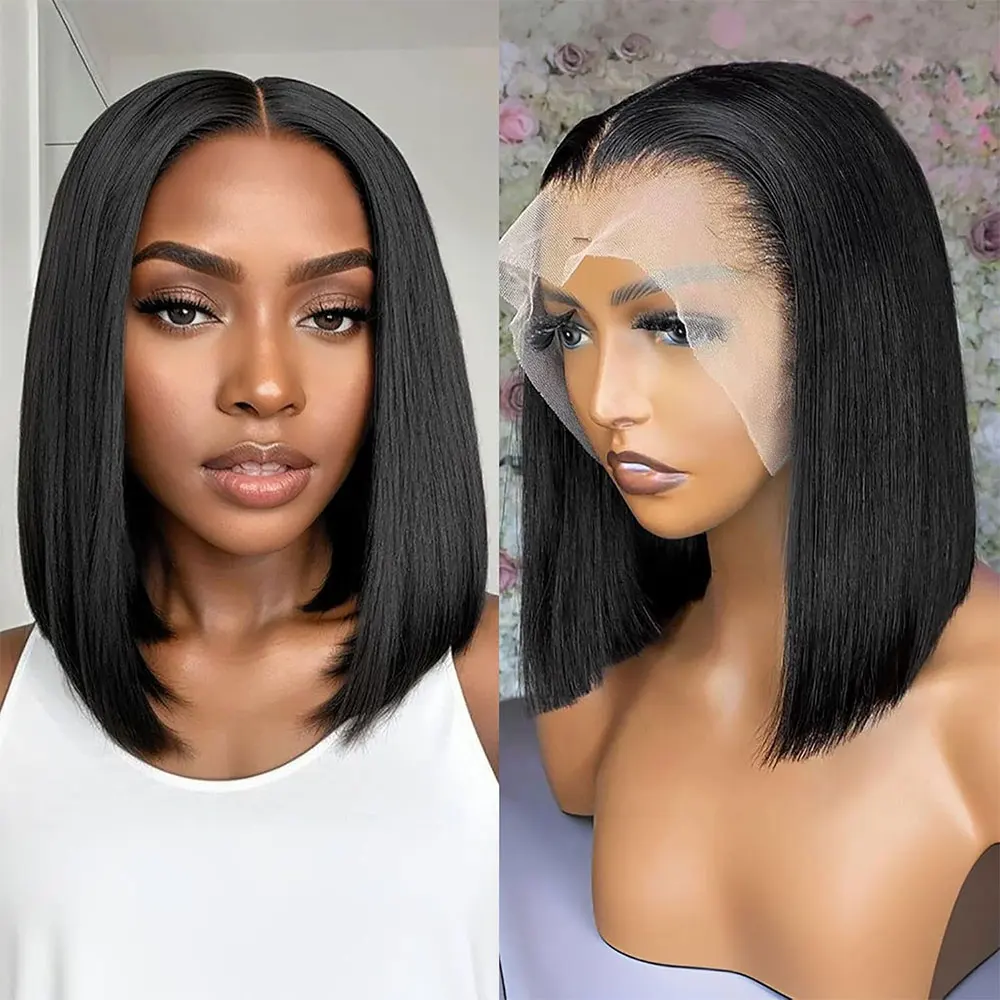 

Straight Short Bob Wig 13x4 Lace Frontal Human Hair Wigs Brazilian Bone 4x4 Transparent Lace Front Closure Bob Wig For Women