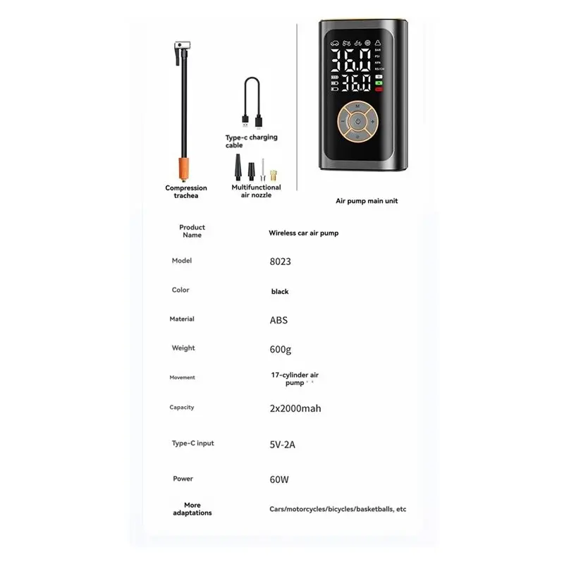 ضاغط الهواء المحمول منفاخ الإطارات اللاسلكي 6X التضخم السريع مع مقياس الضغط الرقمي LED Light-AA25