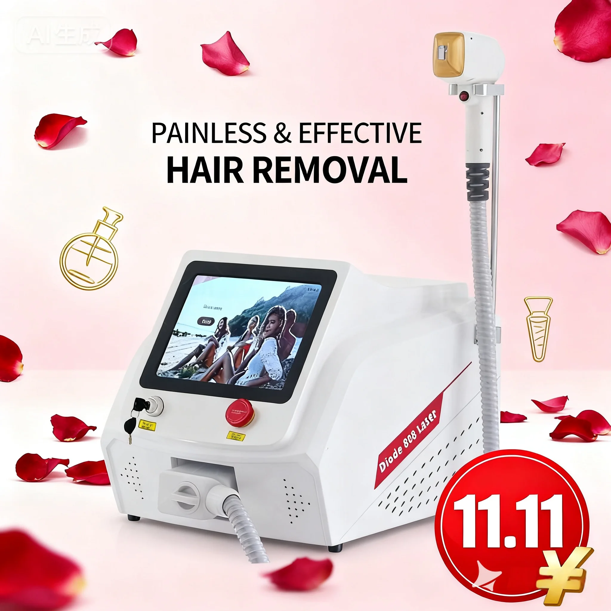 

New Promotion Diode Laser Hair Removal Machine 3 Wavelengths 755/1064/808nm Ice Platinum Permanent Painless Hair Removal Device
