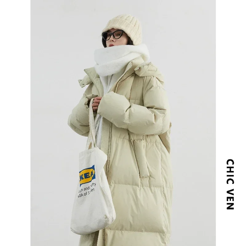 CHIC VEN Korean Women White Down Coats Loose Solid Female 90 White Duck Down Jacket for Woman Tops Autumn Winter 2024 Clothing